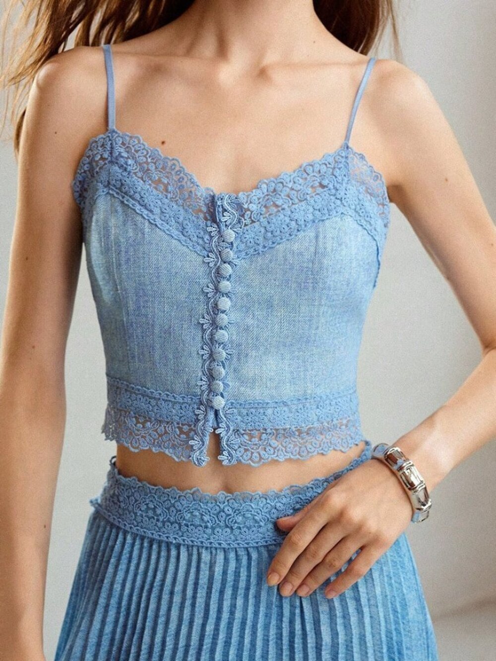 Blue Elegant Women's Denim Cami Top - Picture 5 of 6